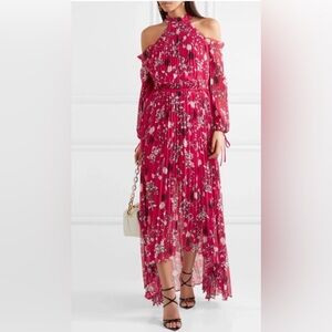 NWT Self-Portrait Red Floral Cold Shoulder Maxi Dress Hi-Low $784 Romantic Small